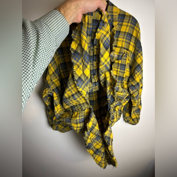 TALULAH Yellow Blue Plaid Shirt Button Down Granola girl Fall M Cotton Cowgirl - Picture 5 of 11